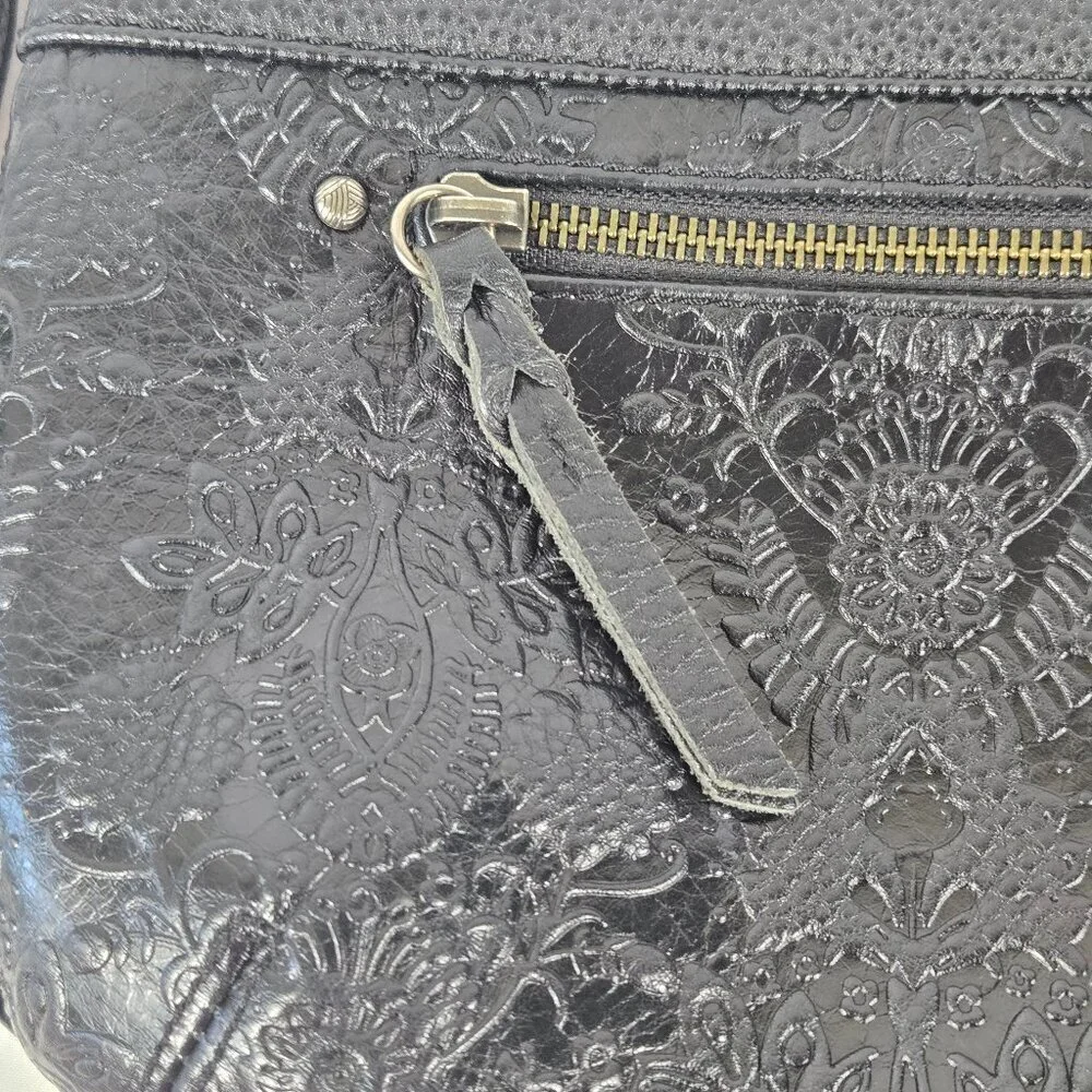 The SAK Black Leather Crossbody Bag Pebbled Leather & Tooled Leather Floral